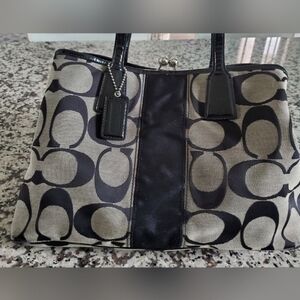 Coach Signature Canvas Tote in Khaki/Black